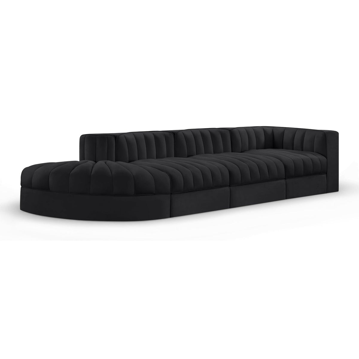 Rummi Black Velvet Performance Fabric Upholstered 4pc. Modular Sectional in black velvet, primary product view