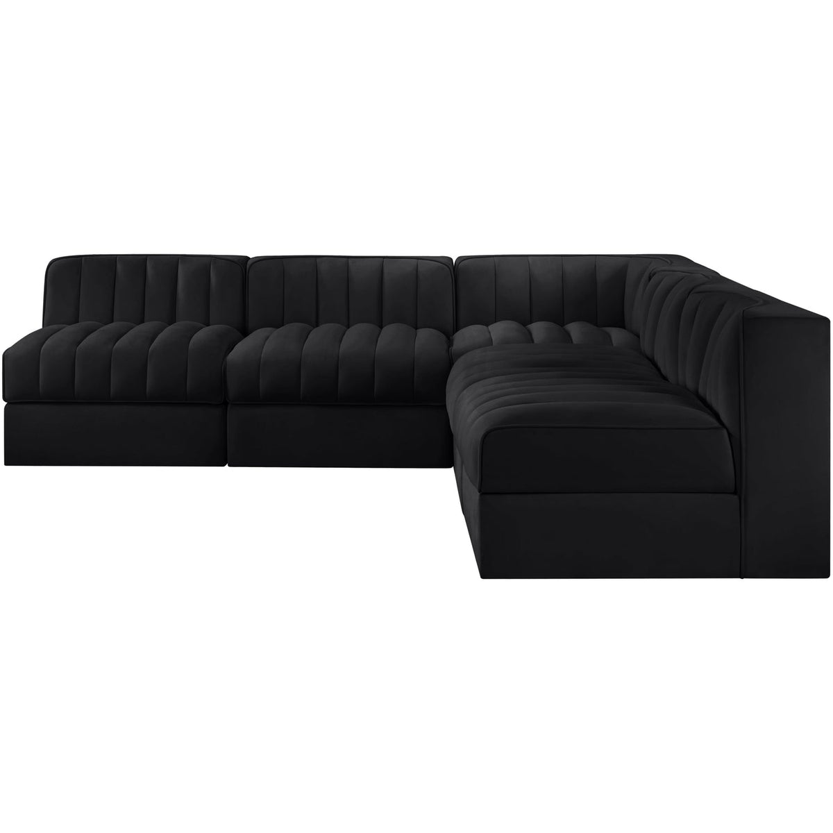 Rummi Black Velvet Performance Fabric Upholstered 5 Piece Modular Sectional Sofa