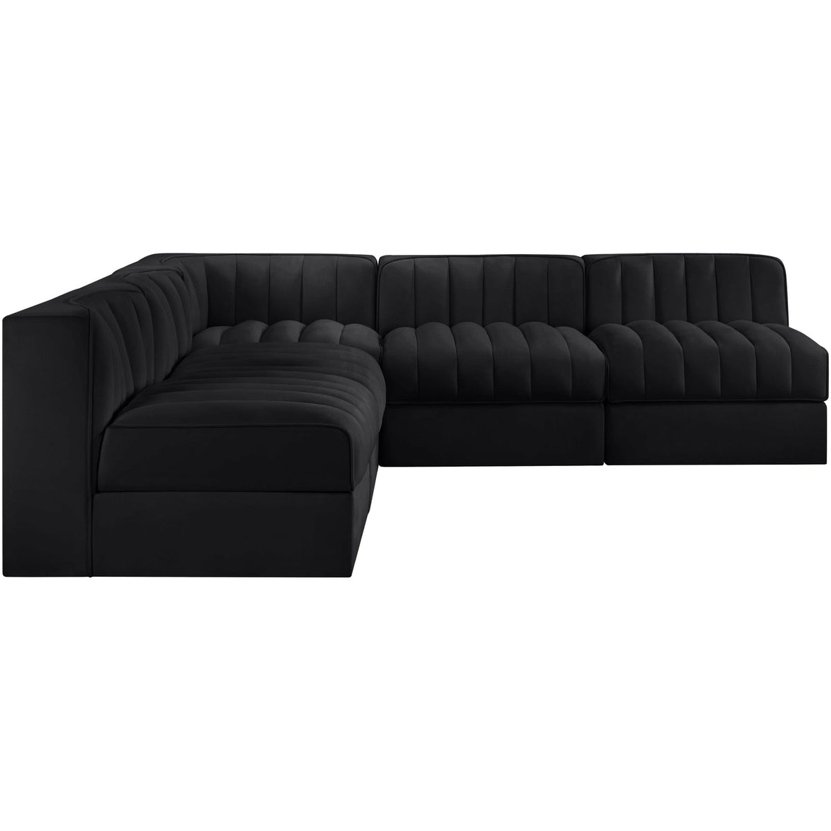 Rummi Black Velvet Performance Fabric Upholstered 5 Piece Modular Sectional Sofa