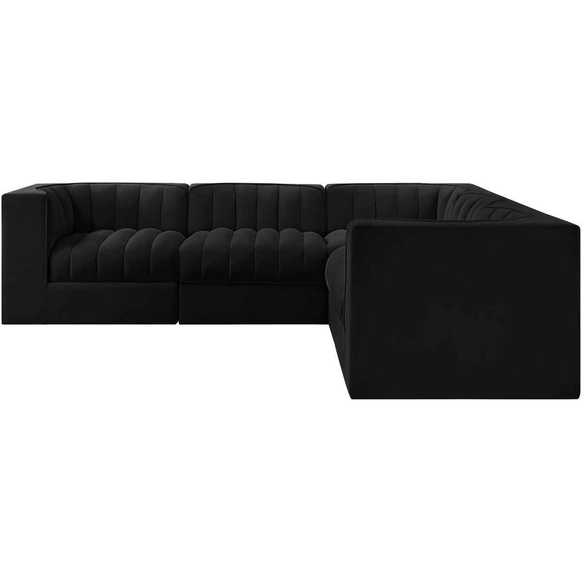Rummi Black Velvet Performance Fabric Upholstered 5 Piece Modular Sectional Sofa
