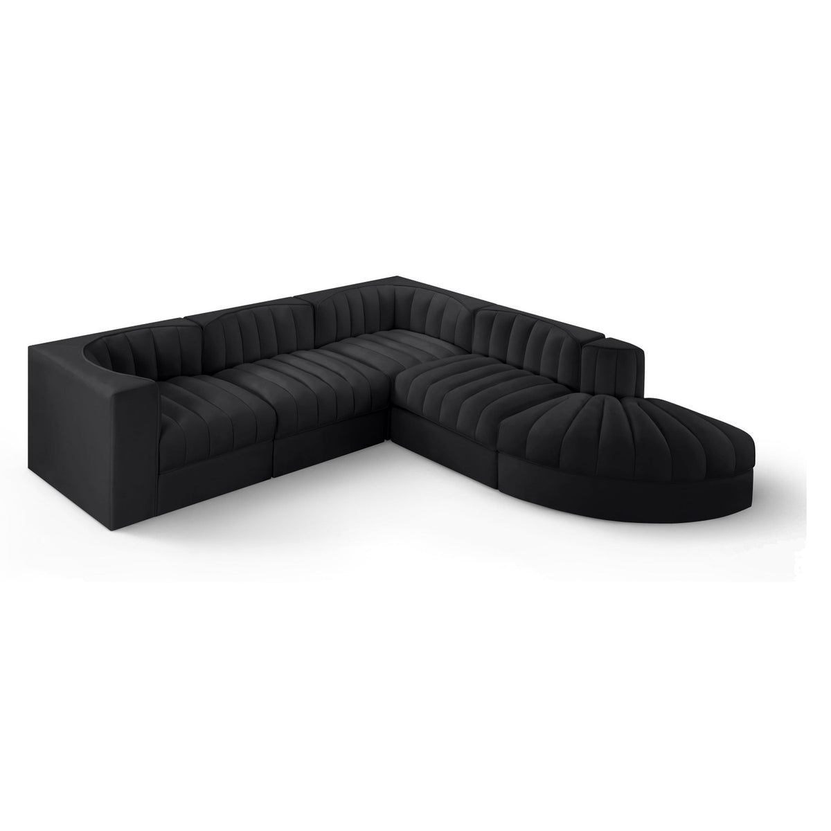Rummi Black Velvet Performance Fabric Upholstered 5pc. Modular Sectional in black velvet, primary product view