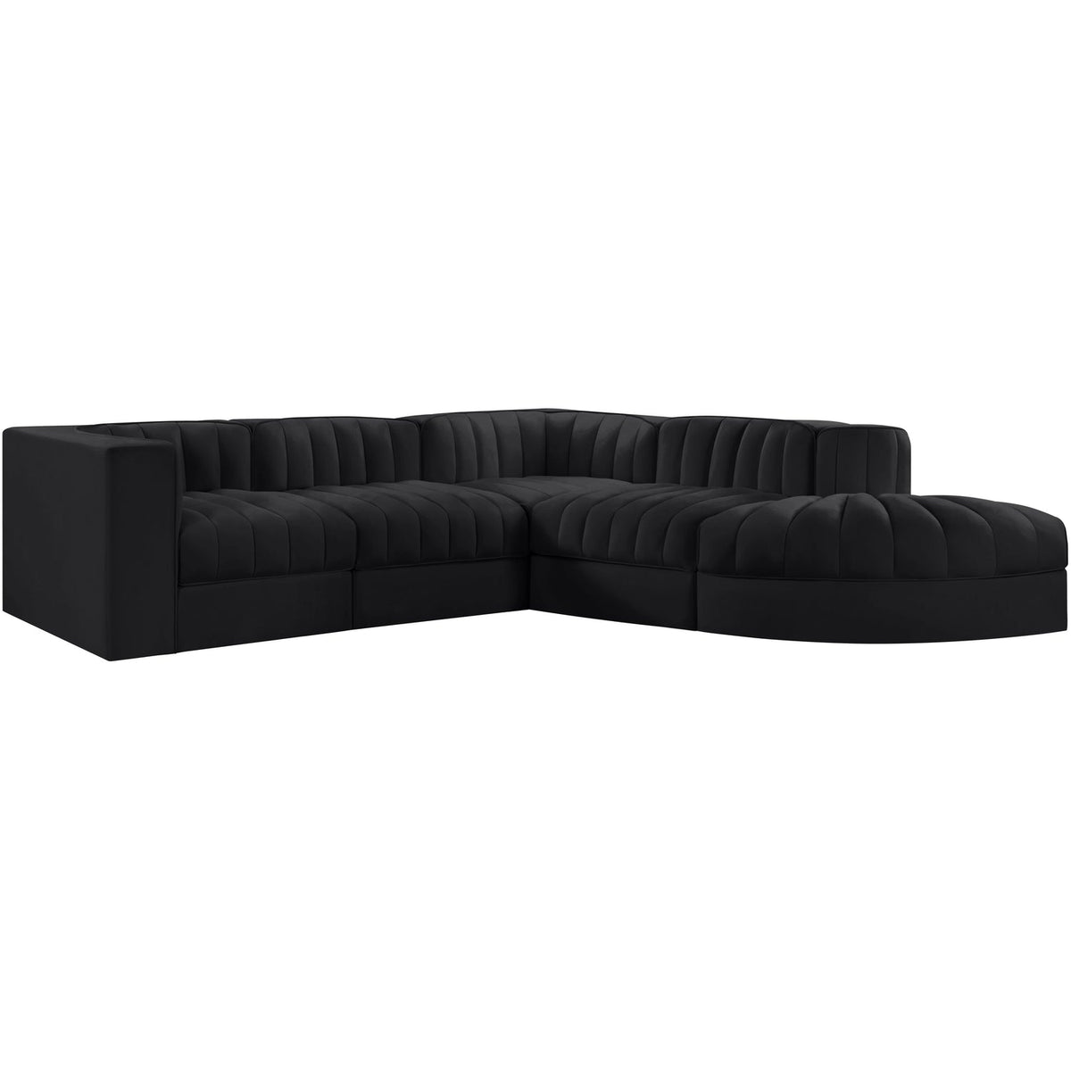 Rummi Black Velvet Performance Fabric Upholstered 5 Piece Modular Sectional Sofa