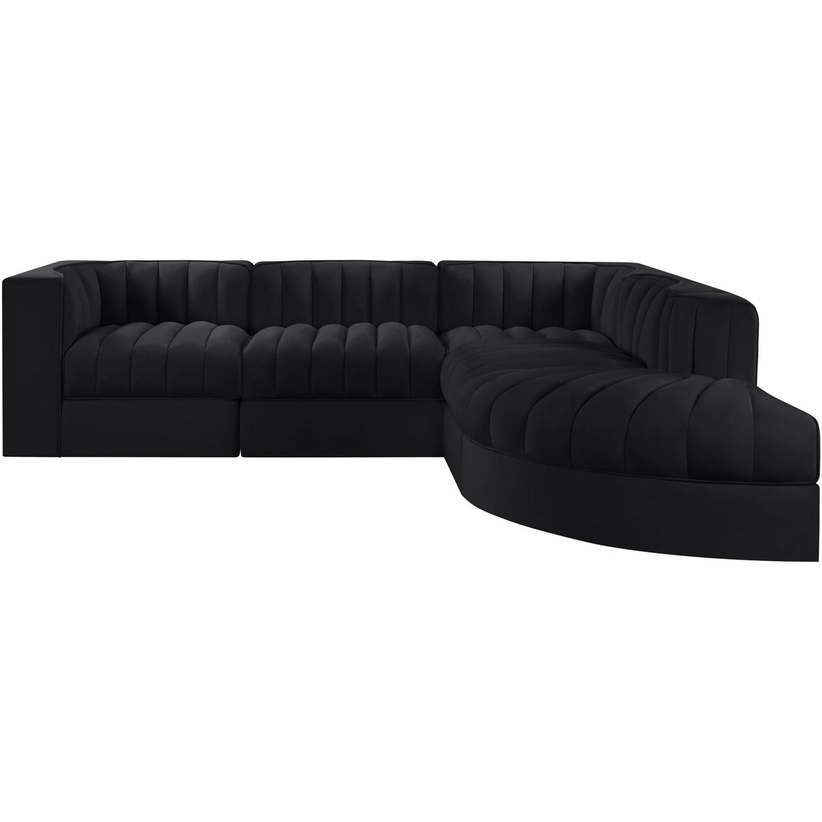 Rummi Black Velvet Performance Fabric Upholstered 5 Piece Modular Sectional Sofa