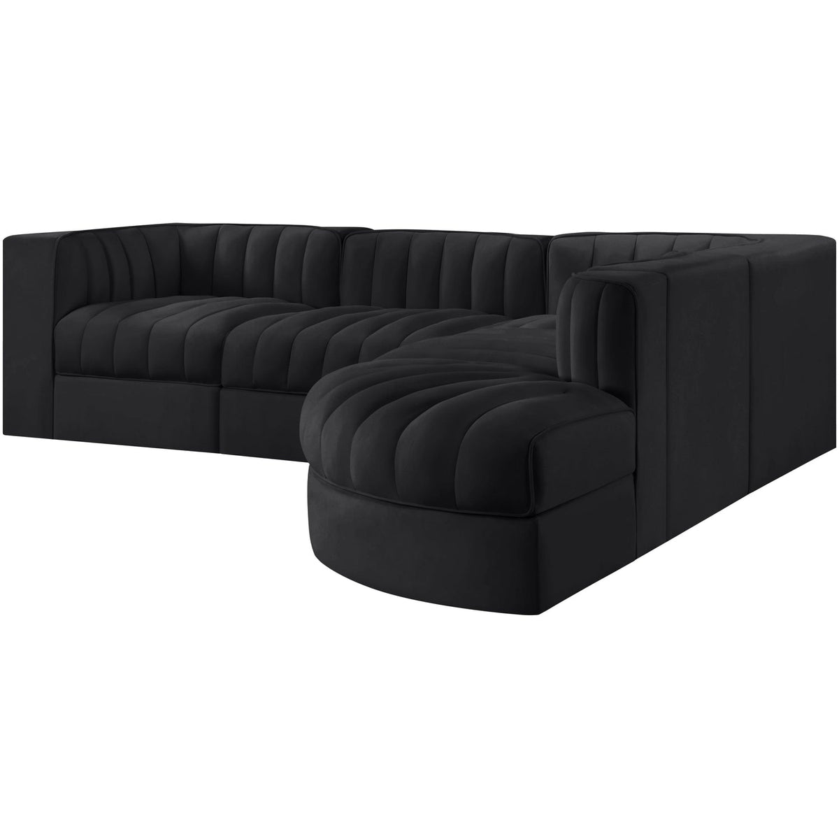 Rummi Black Velvet Performance Fabric Upholstered 5 Piece Modular Sectional Sofa