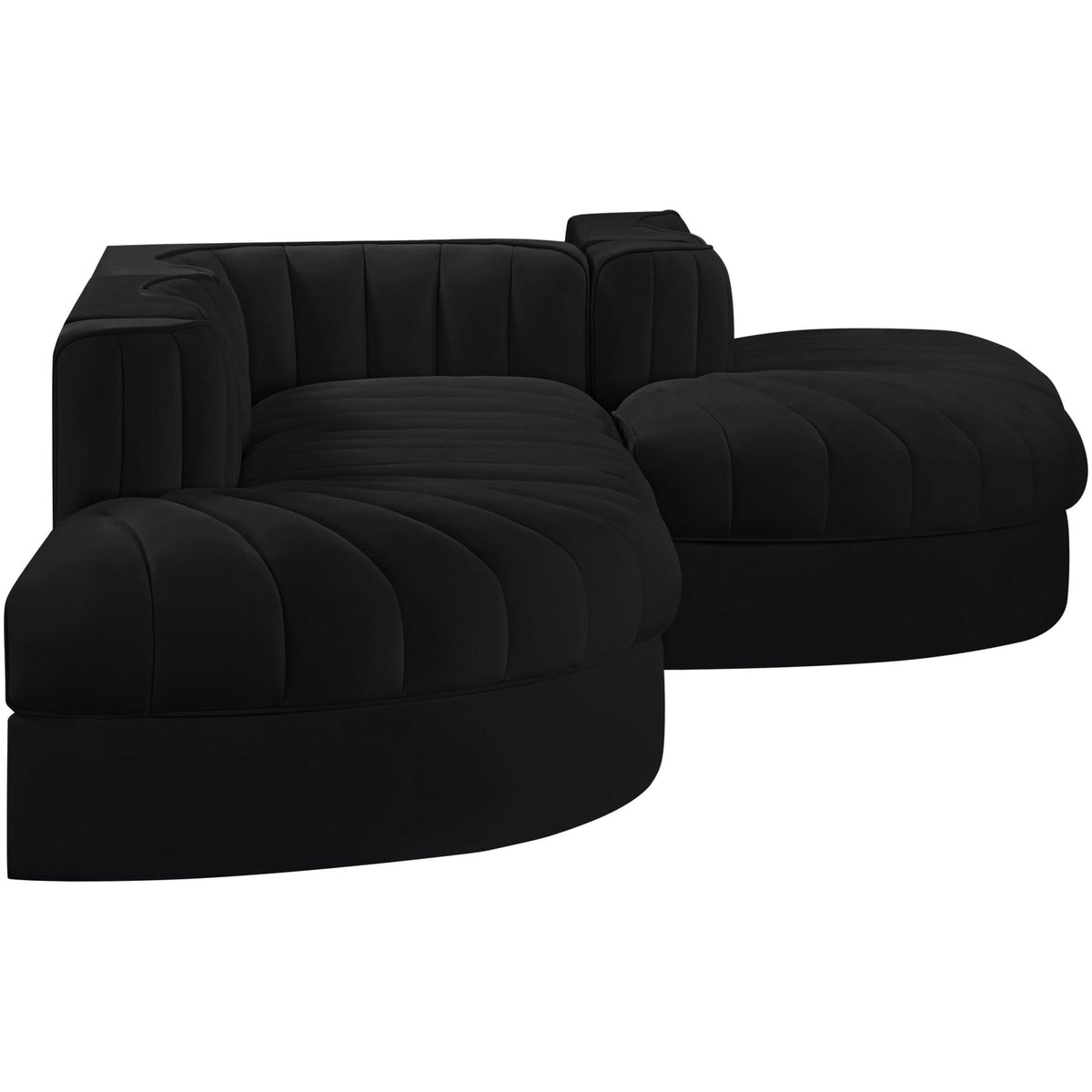 Rummi Black Velvet Performance Fabric Upholstered 5 Piece Modular Sectional Sofa