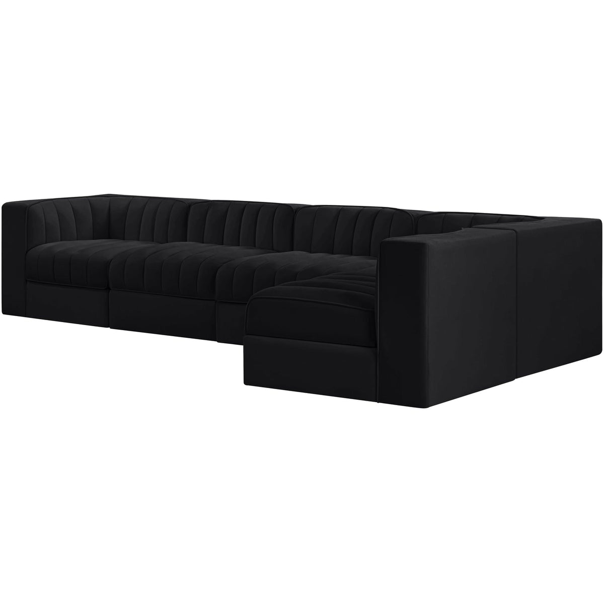 Rummi Black Velvet Performance Fabric Upholstered 5 Piece Modular Sectional Sofa