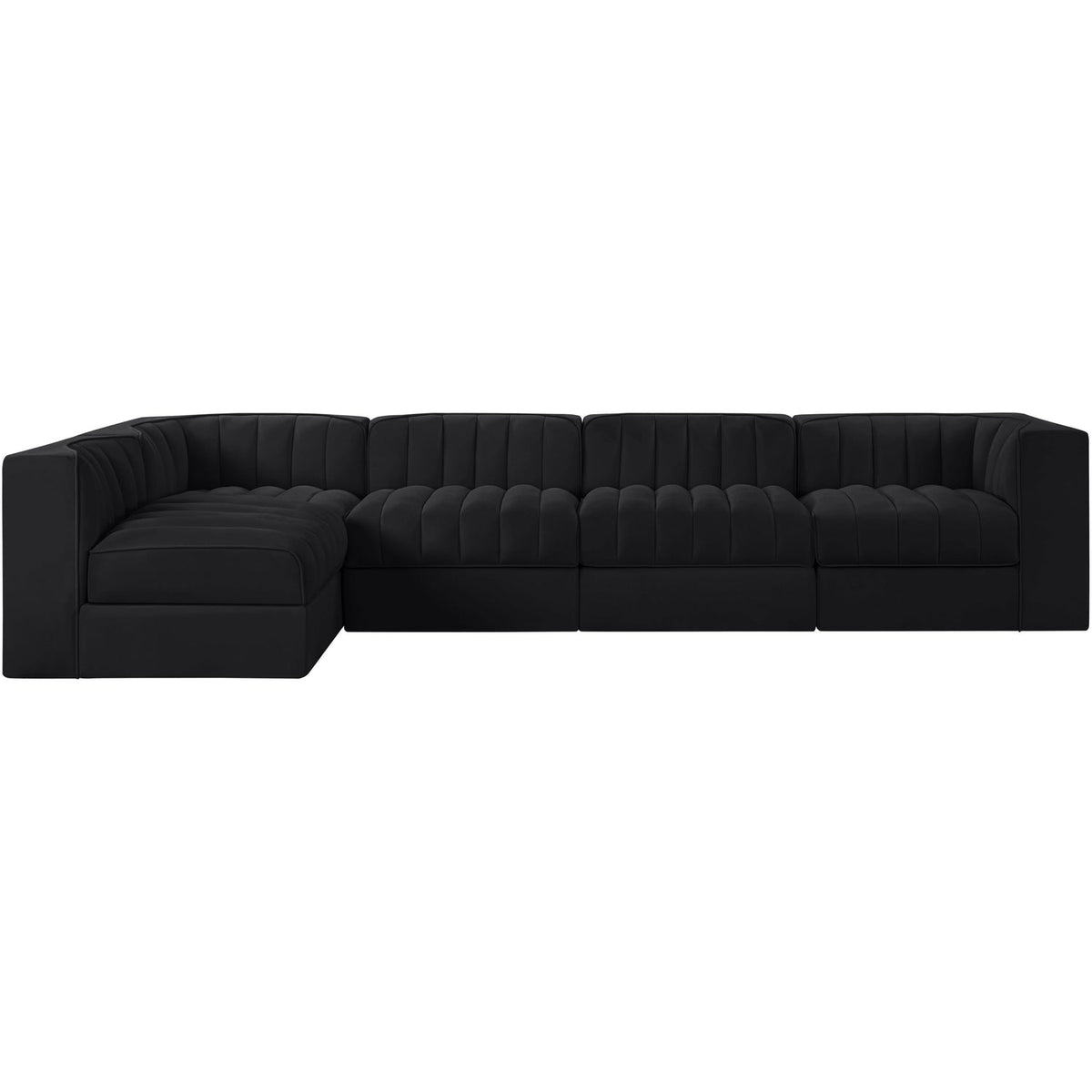 Rummi Black Velvet Performance Fabric Upholstered 5 Piece Modular Sectional Sofa