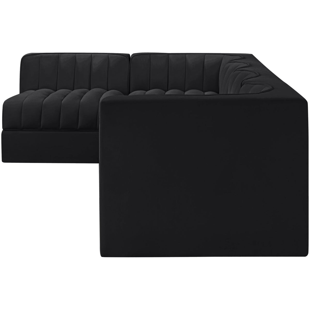 Rummi Black Velvet Performance Fabric Upholstered 5 Piece Modular Sectional Sofa