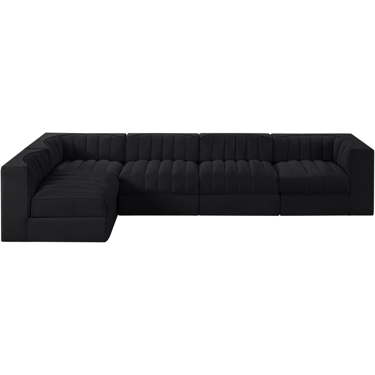 Rummi Black Velvet Performance Fabric Upholstered 5 Piece Modular Sectional Sofa