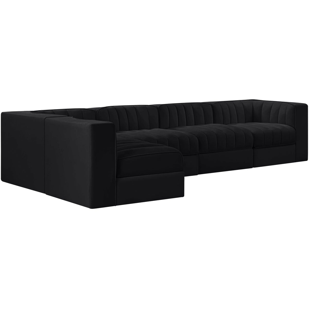 Rummi Black Velvet Performance Fabric Upholstered 5 Piece Modular Sectional Sofa