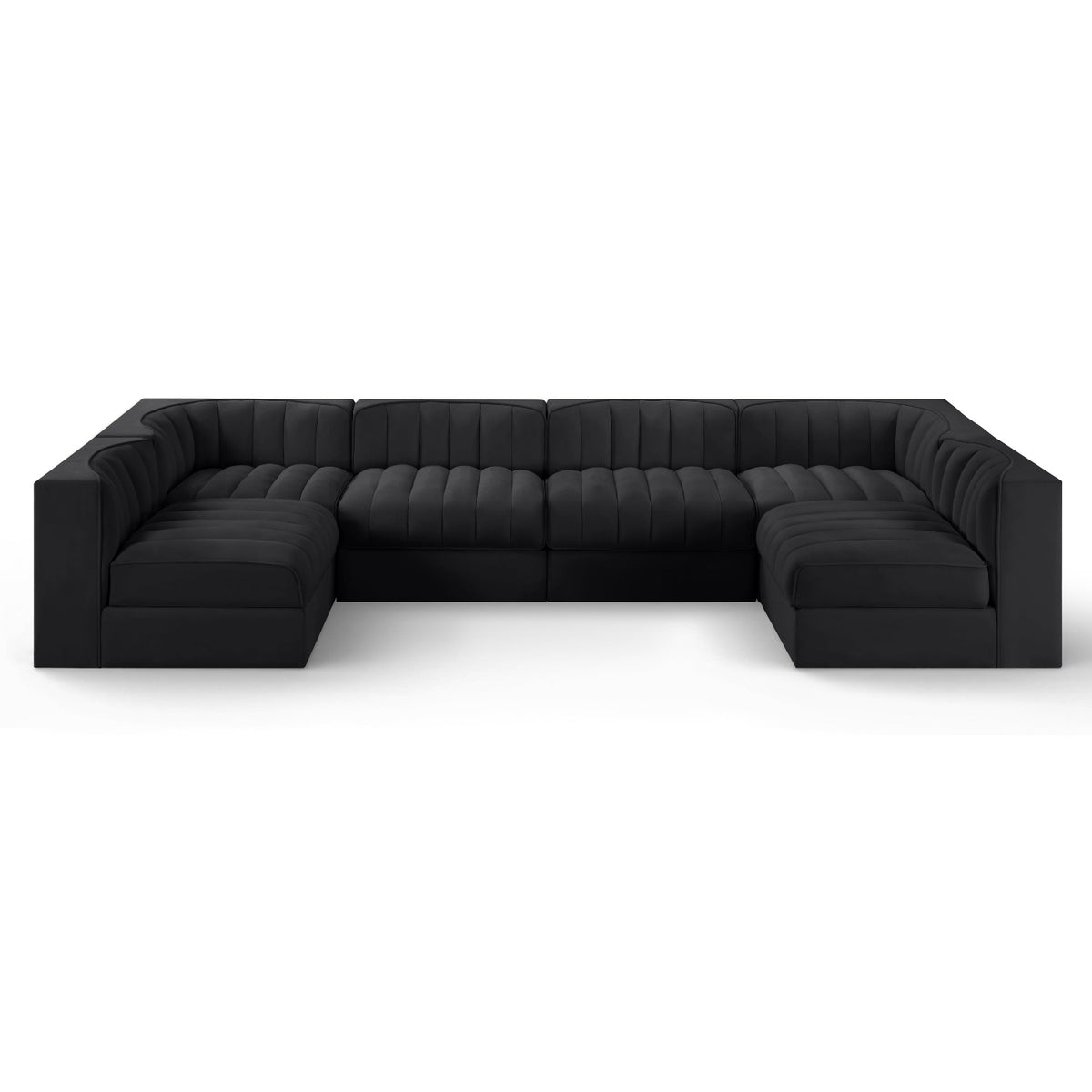 Rummi Black Velvet Performance Fabric Upholstered 6pc. Modular Sectional in black velvet, primary product view