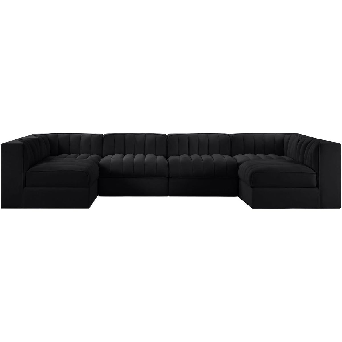 Rummi Black Velvet Performance Fabric Upholstered 6 Piece Modular Sectional Sofa