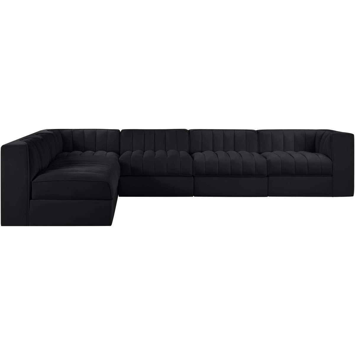 Rummi Black Velvet Performance Fabric Upholstered 6 Piece Modular Sectional Sofa