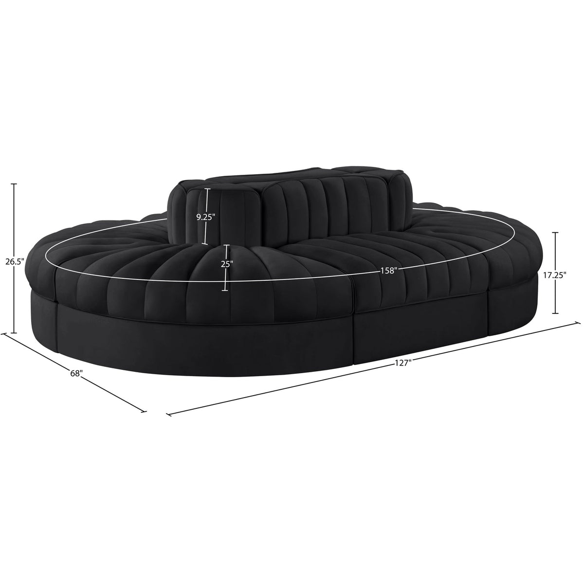 Rummi Black Velvet Performance Fabric Upholstered 6 Piece Modular Sectional Sofa