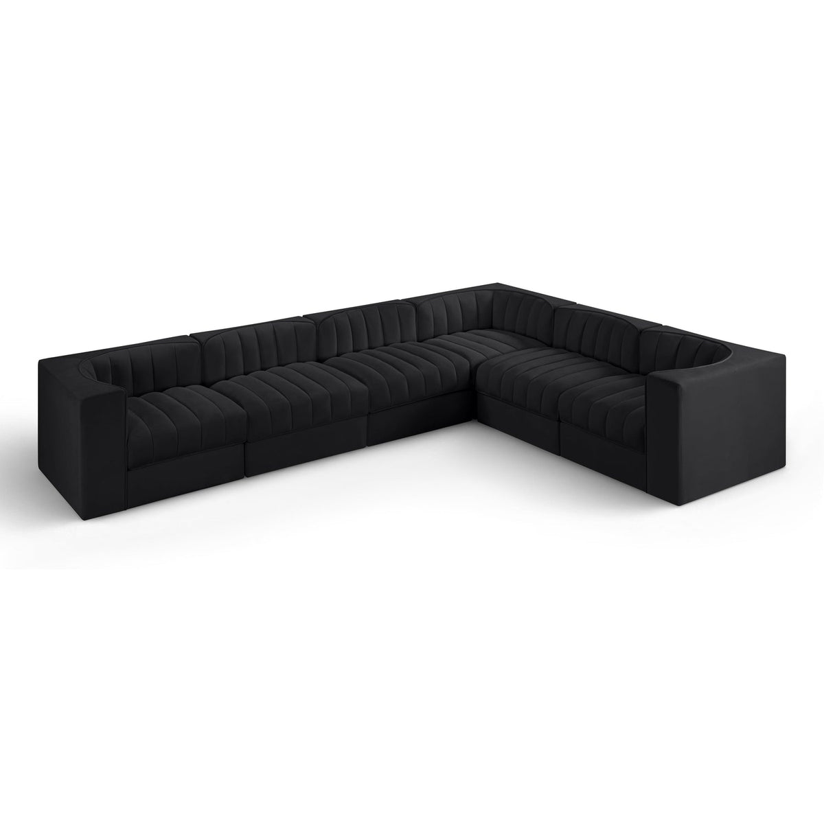 Rummi Black Velvet Performance Fabric Upholstered 6pc. Modular Sectional in black velvet, primary product view