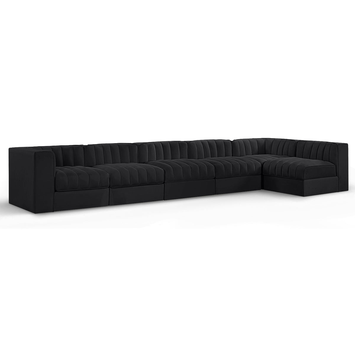 Rummi Black Velvet Performance Fabric Upholstered 6pc. Modular Sectional in black velvet, primary product view