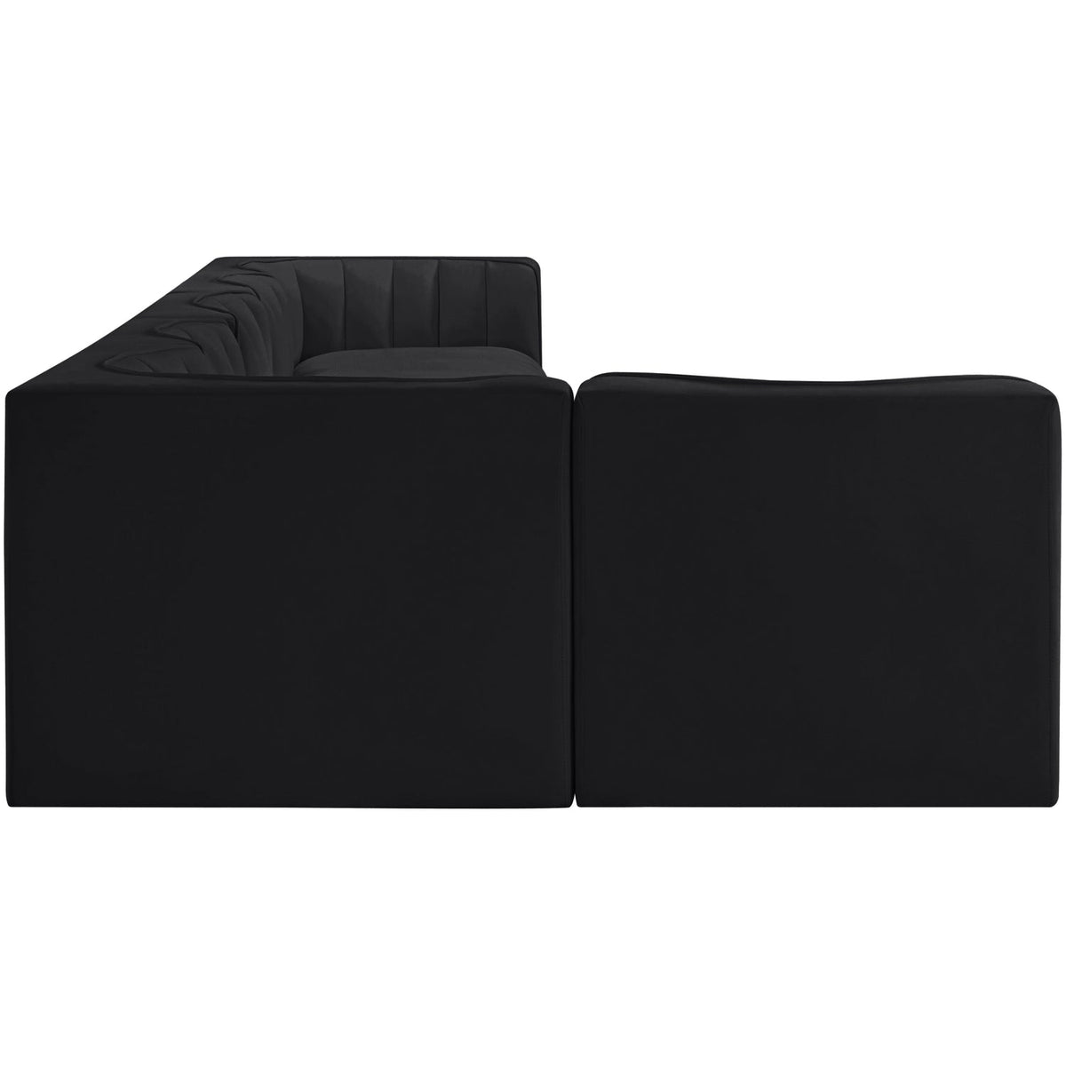 Rummi Black Velvet Performance Fabric Upholstered 6 Piece Modular Sectional Sofa