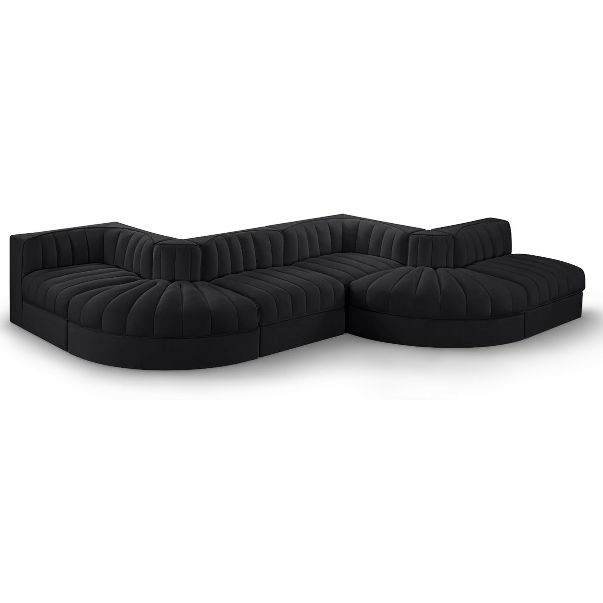 Rummi Black Velvet Performance Fabric Upholstered 6pc. Modular Sectional in black velvet, primary product view