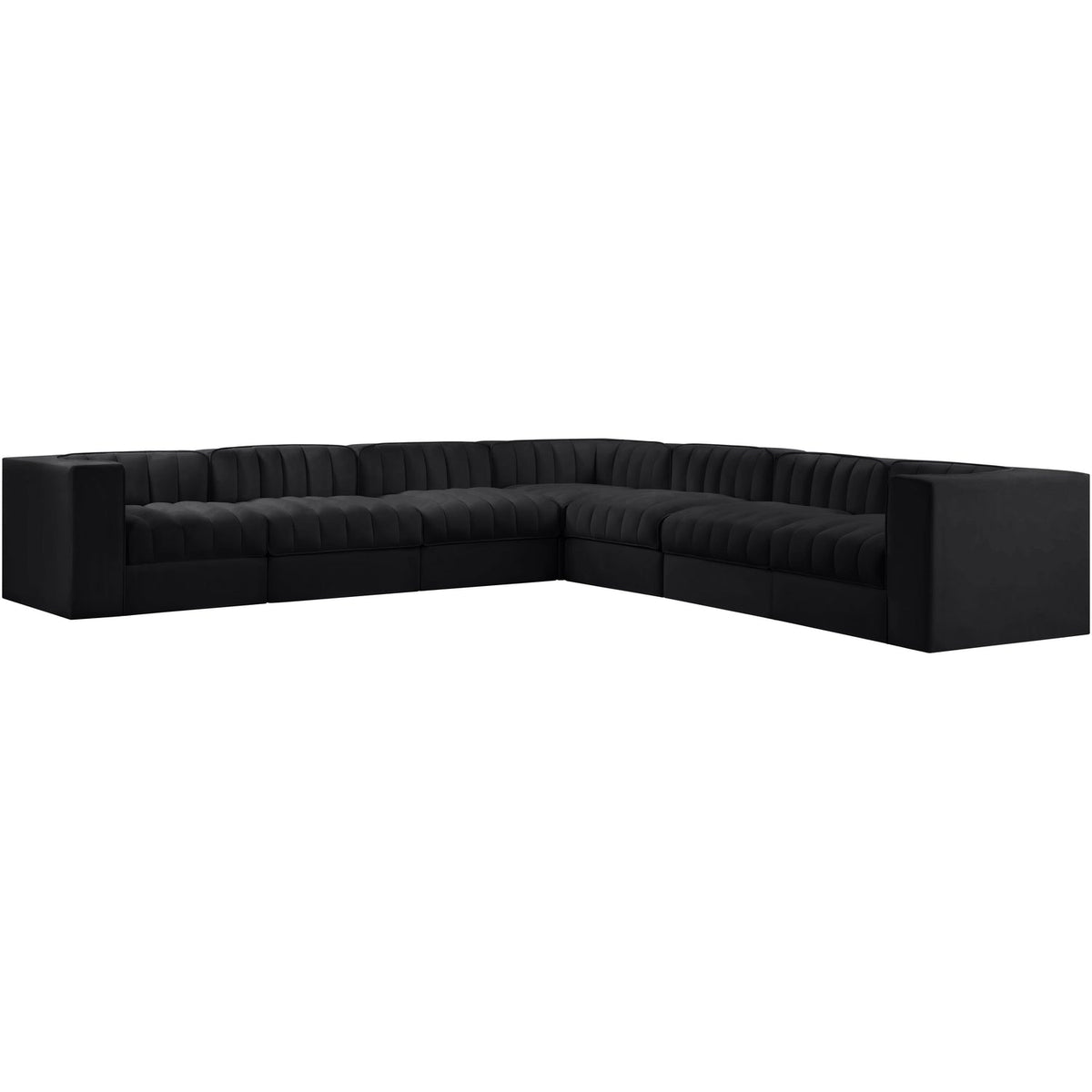 Rummi Black Velvet Performance Fabric Upholstered 7 Piece Modular Sectional Sofa