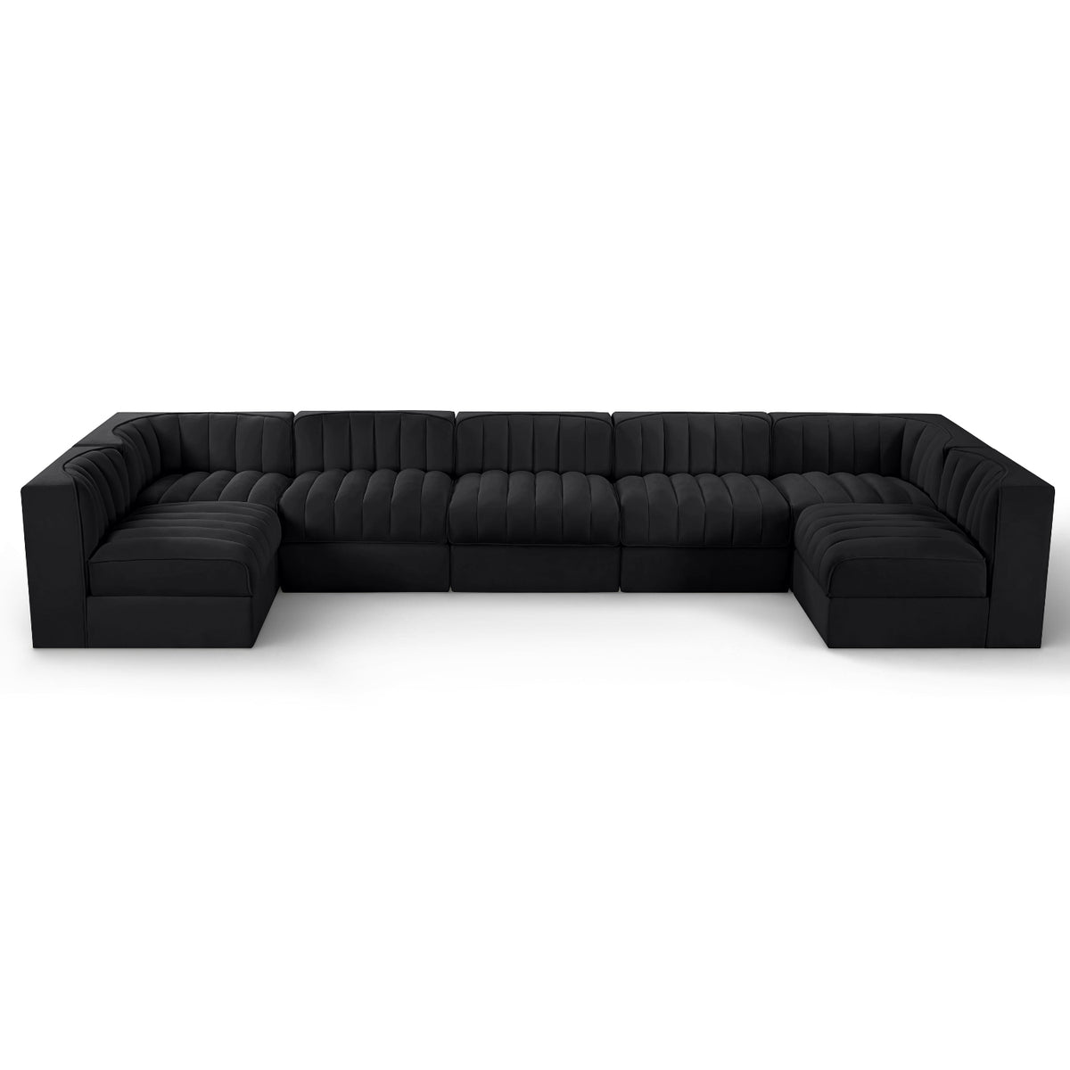 Rummi Black Velvet Performance Fabric Upholstered 7pc. Modular Sectional in black velvet, primary product view