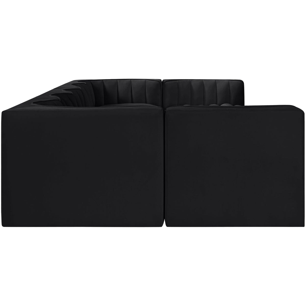 Rummi Black Velvet Performance Fabric Upholstered 7 Piece Modular Sectional Sofa