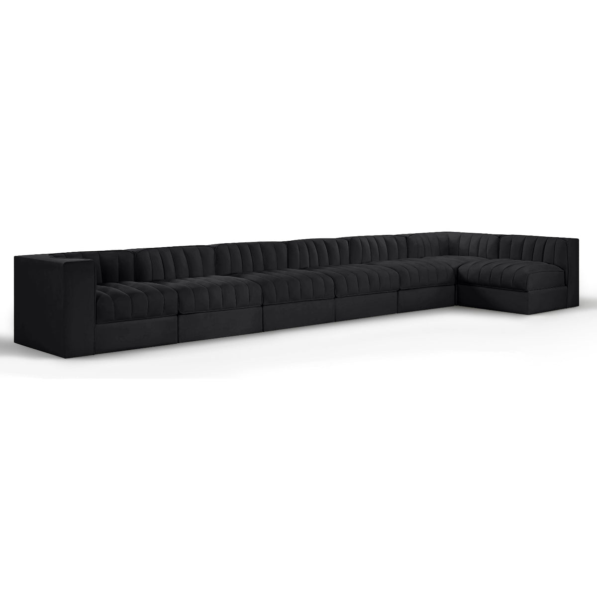 Rummi Black Velvet Performance Fabric Upholstered 7pc. Modular Sectional in black velvet, primary product view