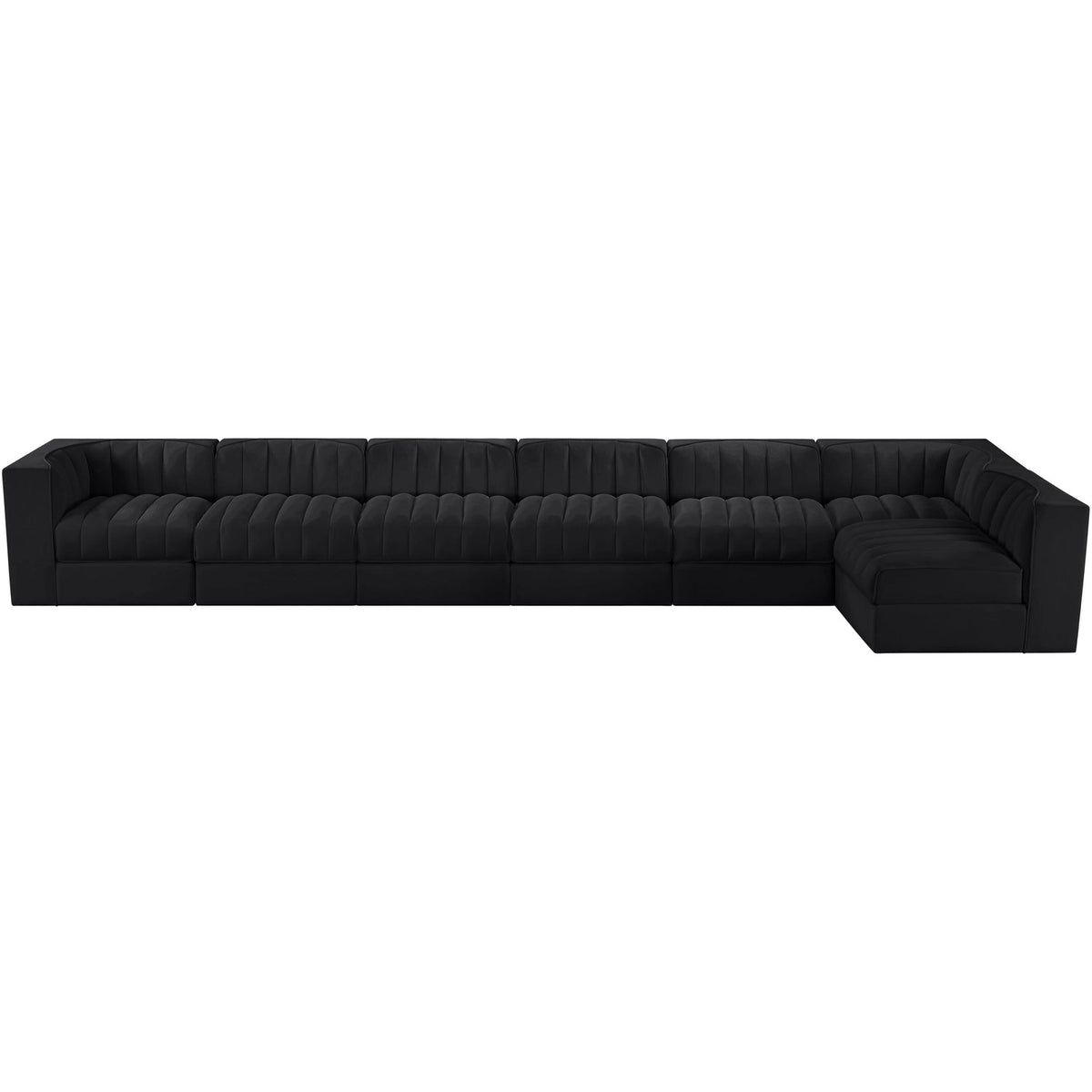 Rummi Black Velvet Performance Fabric Upholstered 7 Piece Modular Sectional Sofa