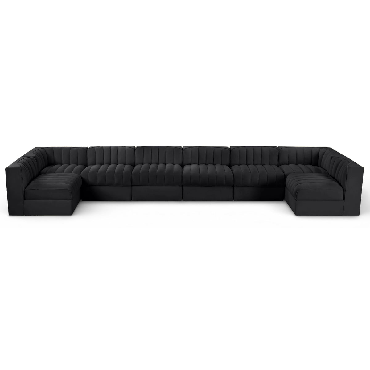 Rummi Black Velvet Performance Fabric Upholstered 8pc. Modular Sectional in black velvet, primary product view