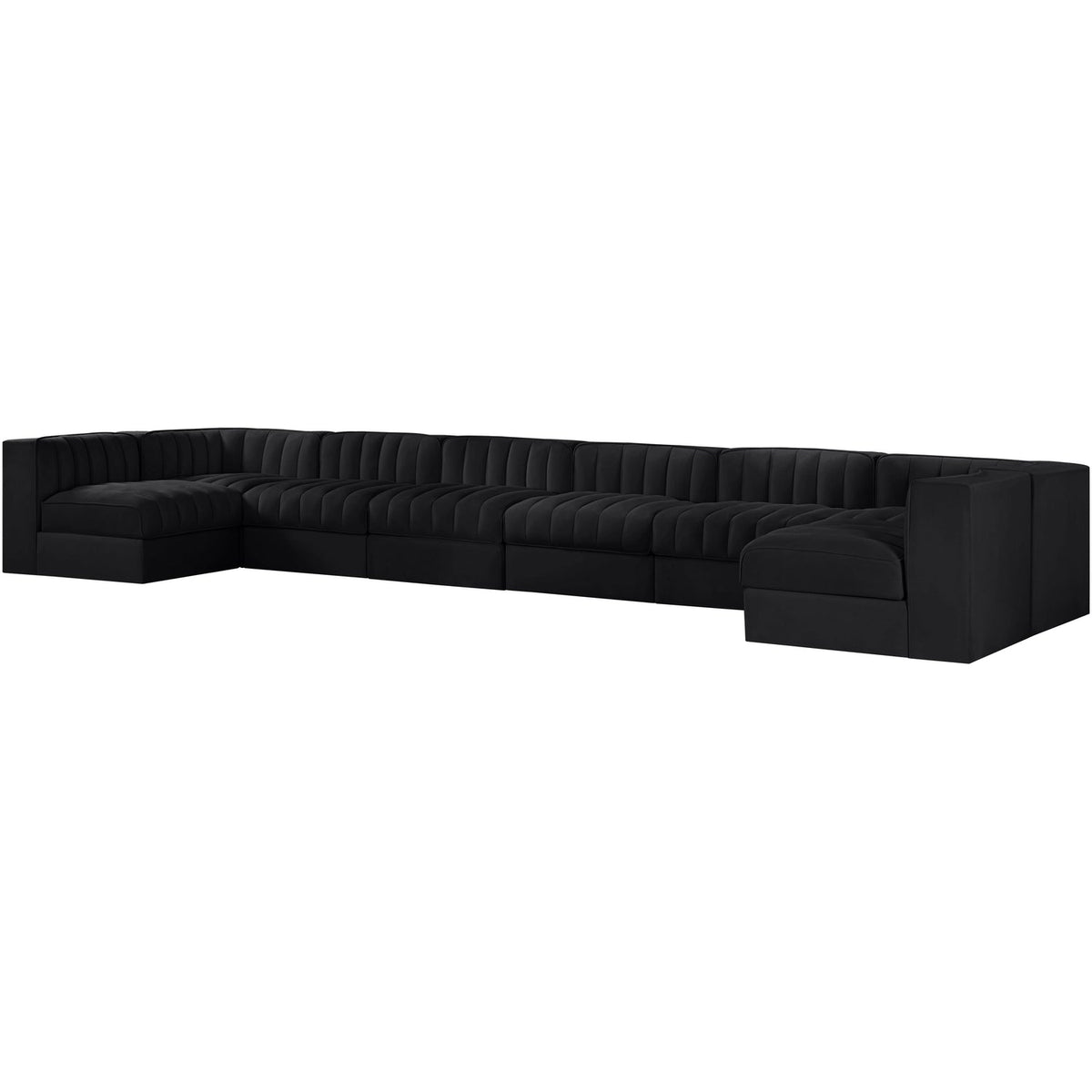 Rummi Black Velvet Performance Fabric Upholstered 8 Piece Modular Sectional Sofa