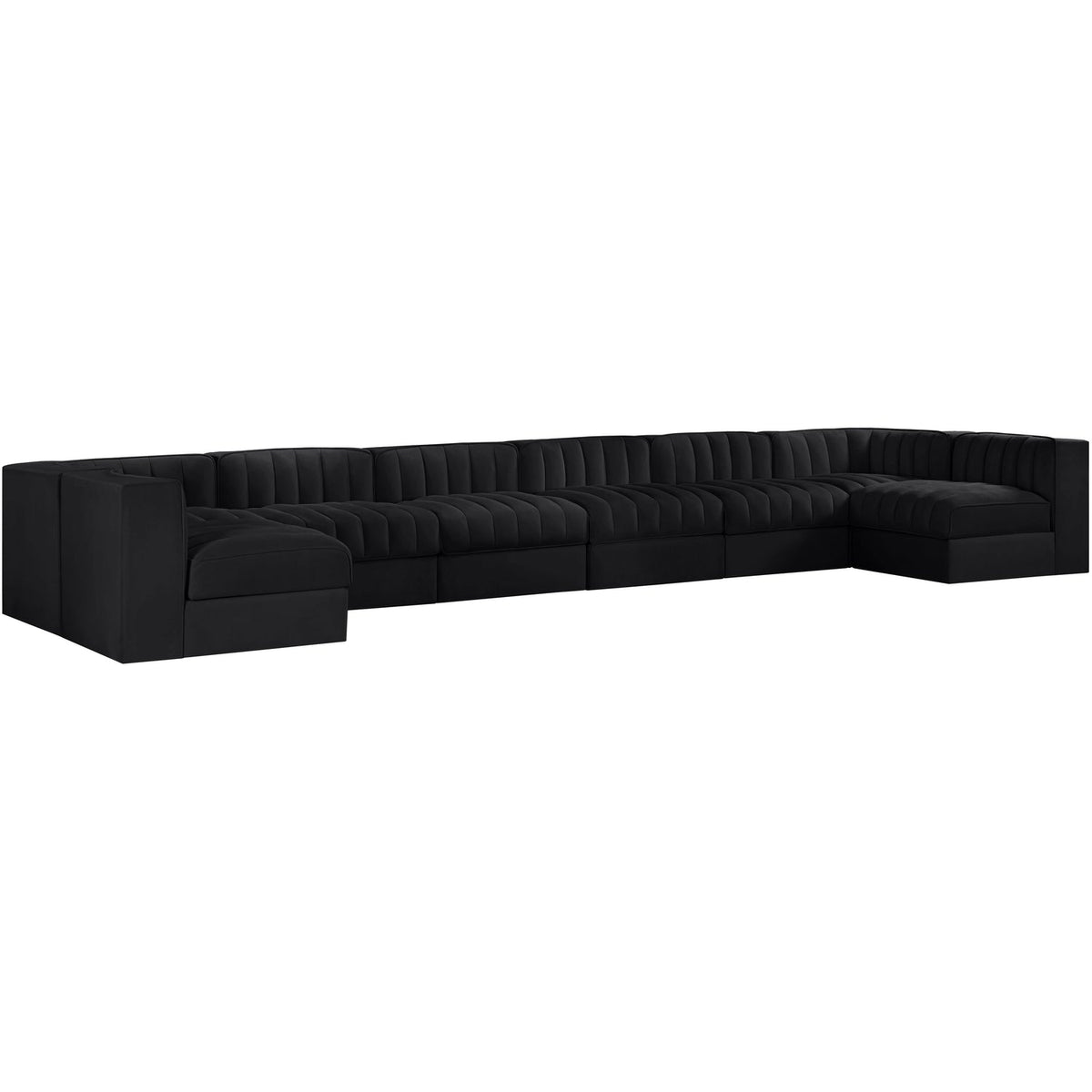Rummi Black Velvet Performance Fabric Upholstered 8 Piece Modular Sectional Sofa