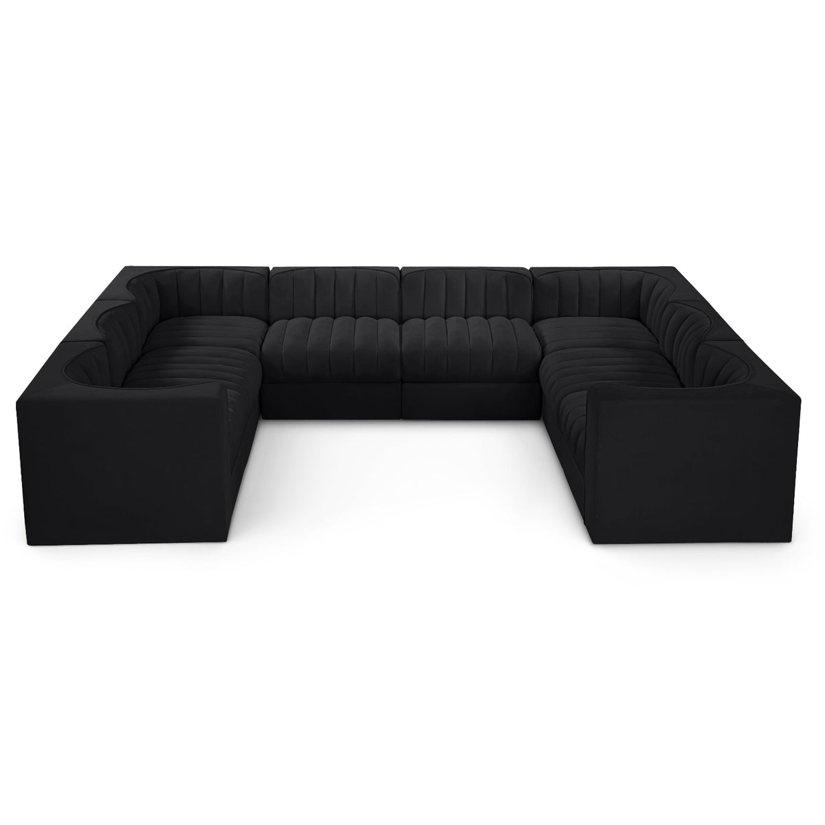 Rummi Black Velvet Performance Fabric Upholstered Modular Sectional in black velvet, primary product view