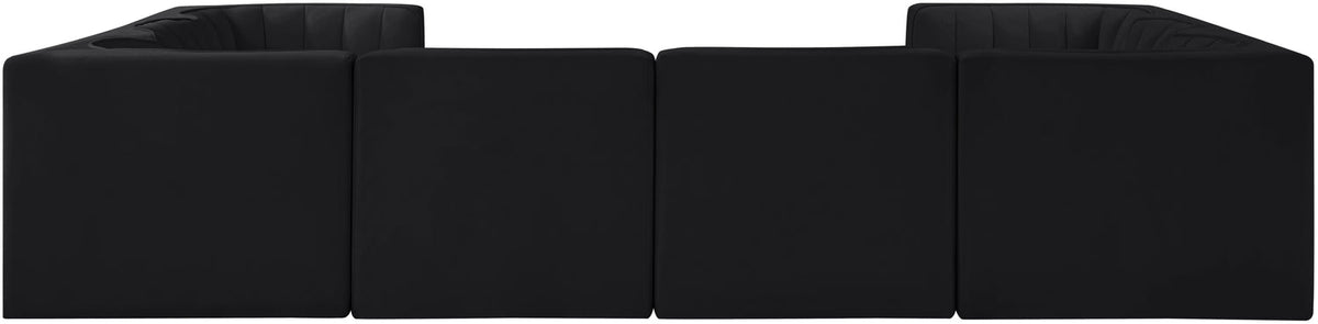 Rummi Black Velvet Performance Fabric Upholstered Modular Sectional Sofa