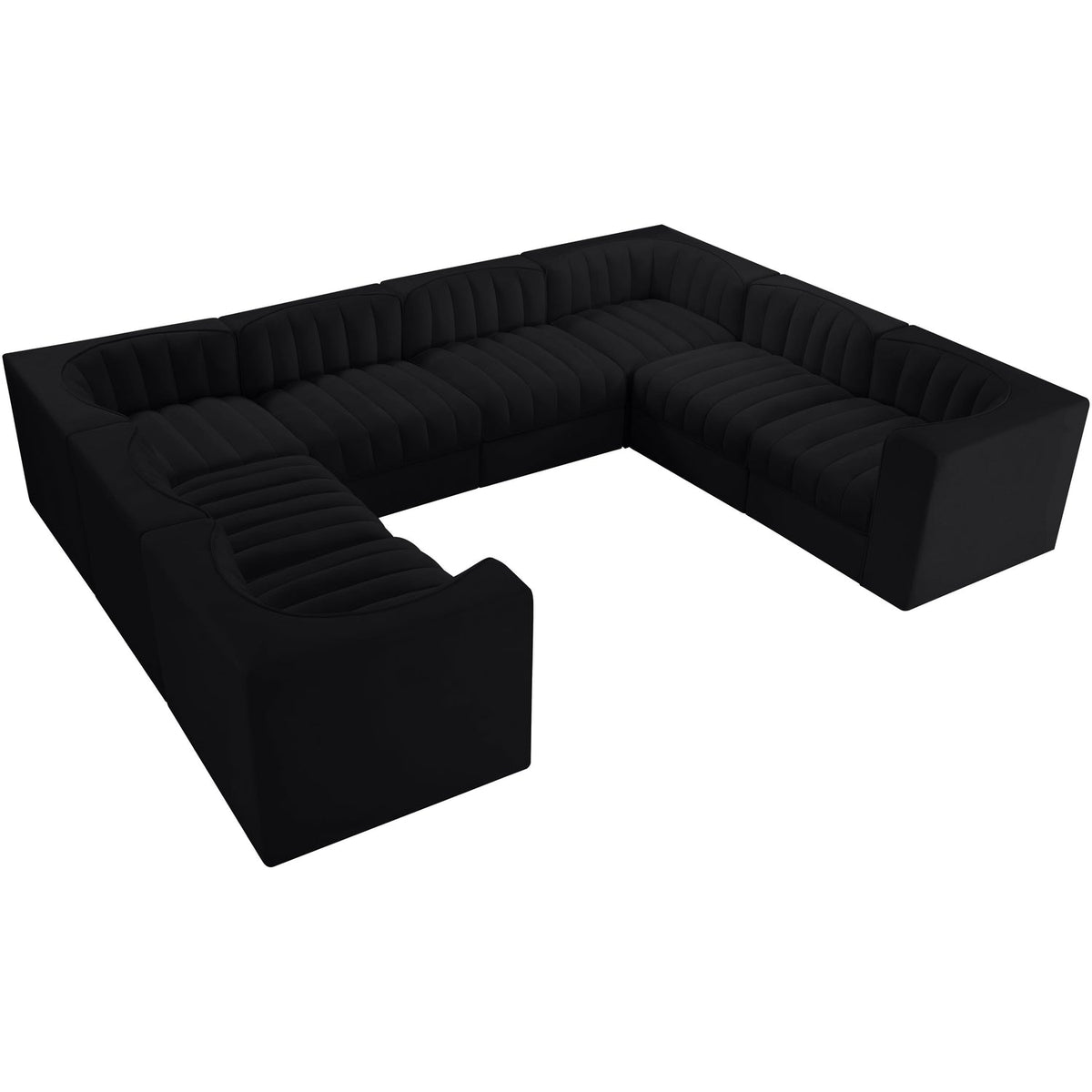 Rummi Black Velvet Performance Fabric Upholstered Modular Sectional Sofa