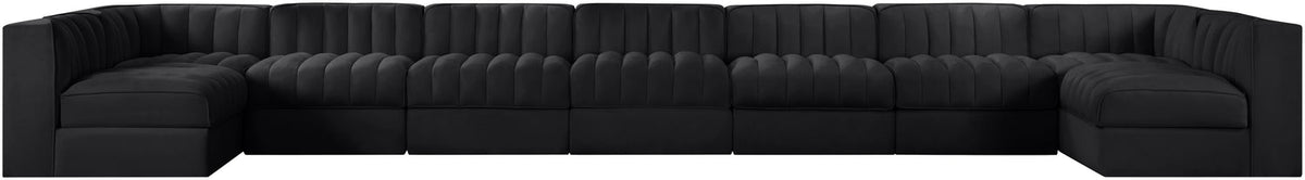 Rummi Black Velvet Performance Fabric Upholstered 9 Piece Modular Sectional Sofa