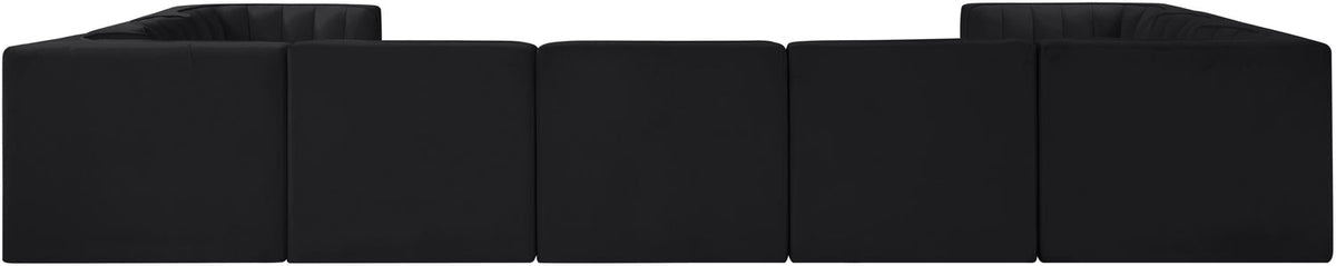 Rummi Black Velvet Performance Fabric Upholstered 9 Piece Modular Sectional Sofa