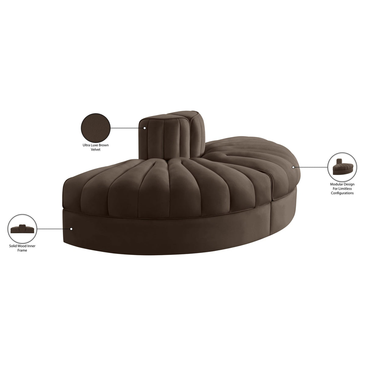 Rummi Brown Velvet Performance Fabric Upholstered 2Piece Modular Sofa