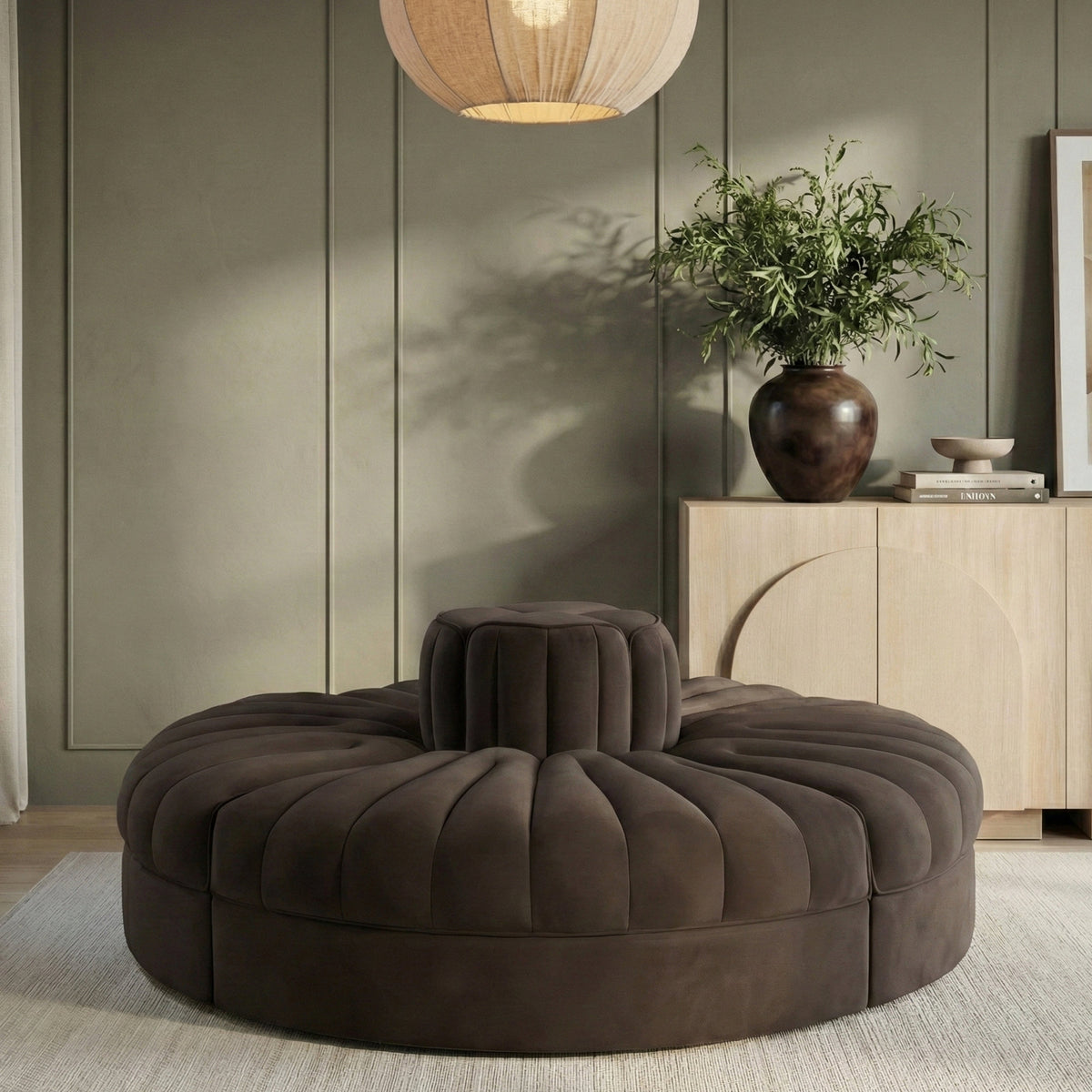 Rummi Brown Velvet Performance Fabric Upholstered 4 Piece. Modular Sofa