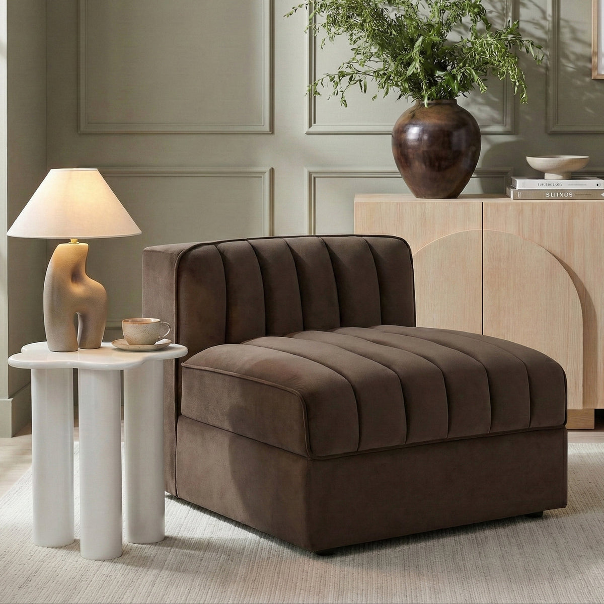 Rummi Brown Velvet Performance Fabric Upholstered Modular Chair