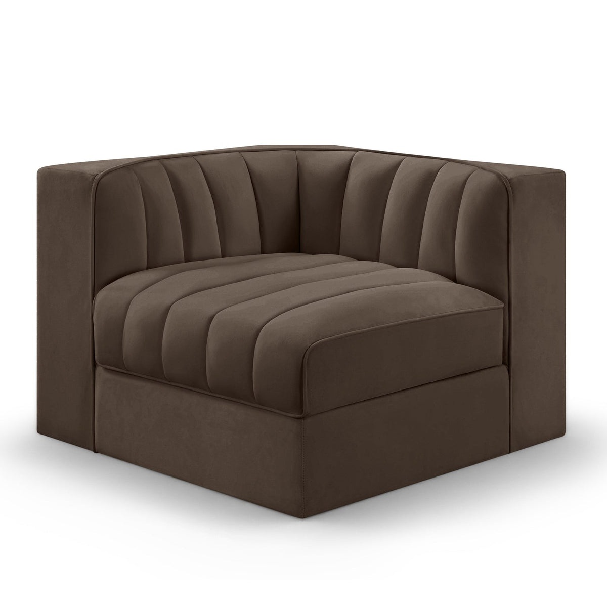 Rummi Brown Velvet Performance Fabric Upholstered Modular Chair in brown velvet, 34"W x 34"D, primary product view