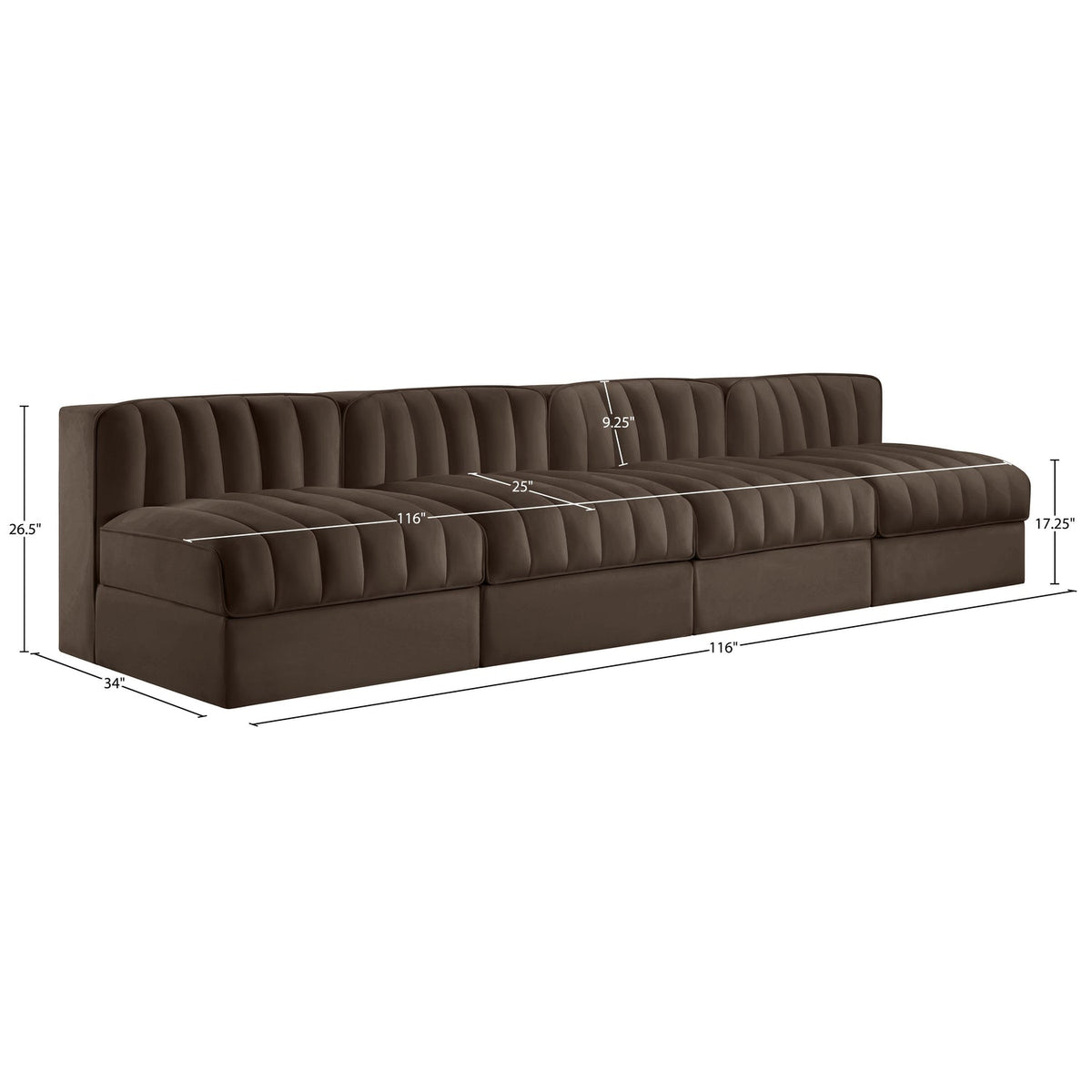Rummi Brown Velvet Performance Fabric Upholstered 4 Piece Modular Sofa