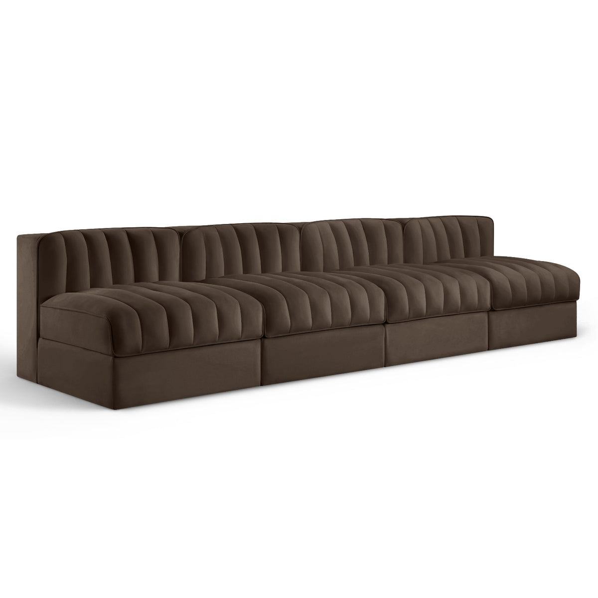 Rummi Brown Velvet Performance Fabric Upholstered 4pc. Modular Sofa in brown velvet, primary product view