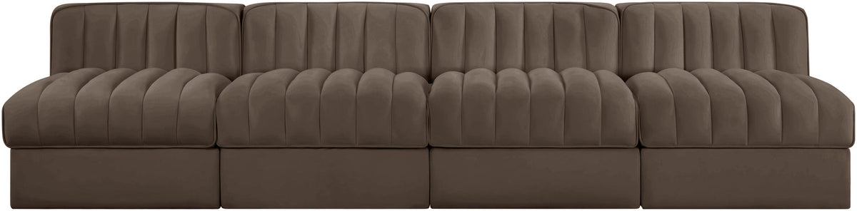 Rummi Brown Velvet Performance Fabric Upholstered 4 Piece Modular Sofa