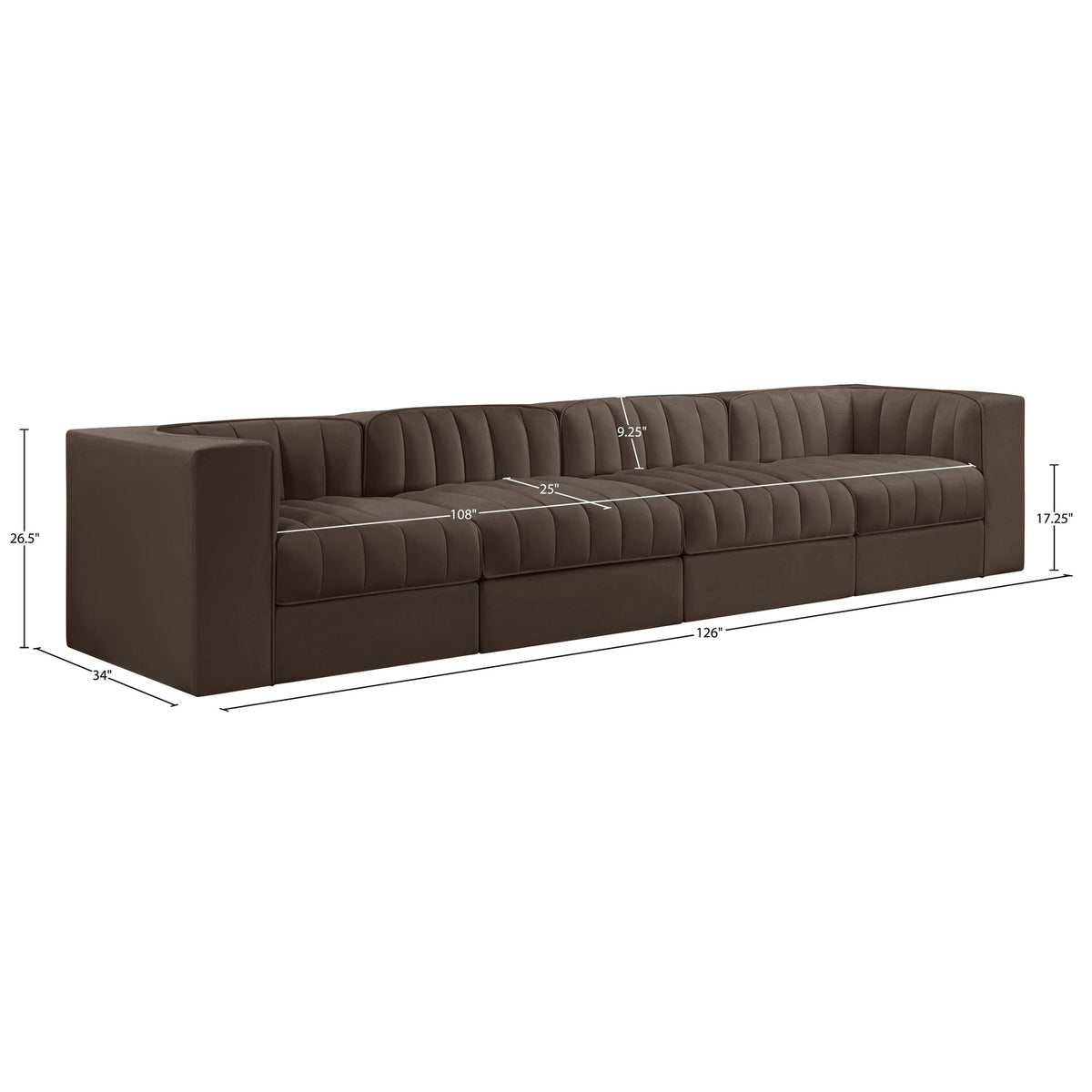 Rummi Brown Velvet Performance Fabric Upholstered 4 Piece Modular Sofa