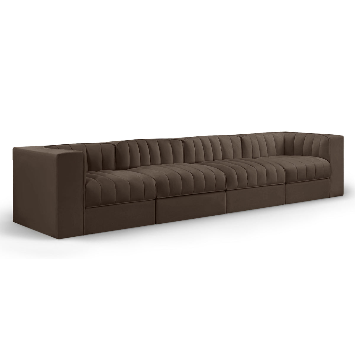 Rummi Brown Velvet Performance Fabric Upholstered 4pc. Modular Sofa in brown velvet, primary product view