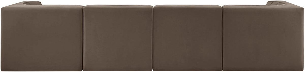 Rummi Brown Velvet Performance Fabric Upholstered 4 Piece Modular Sofa