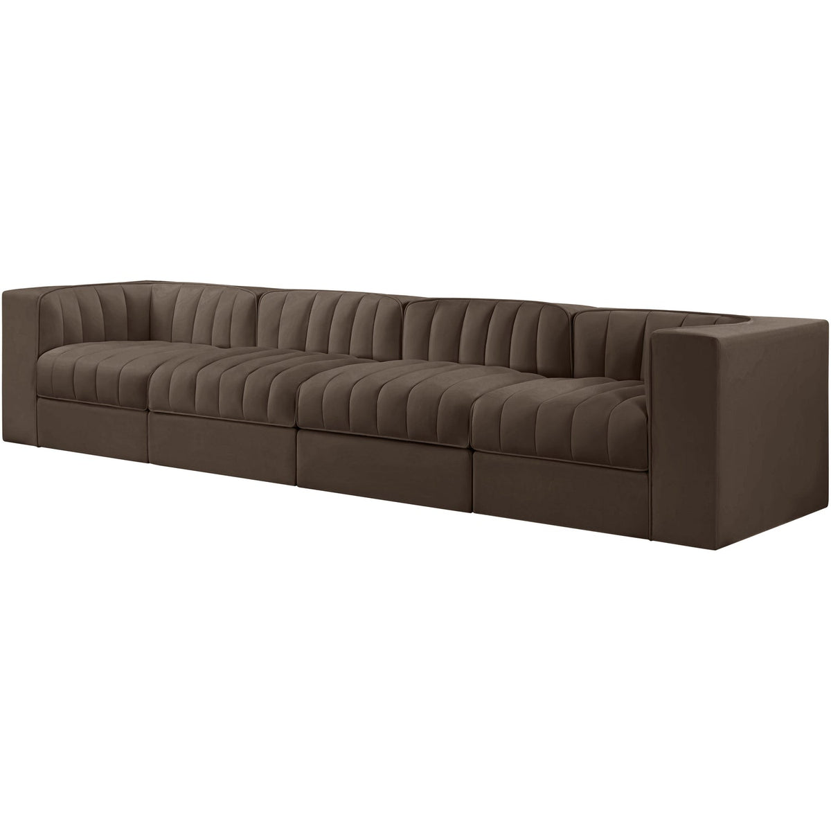 Rummi Brown Velvet Performance Fabric Upholstered 4 Piece Modular Sofa