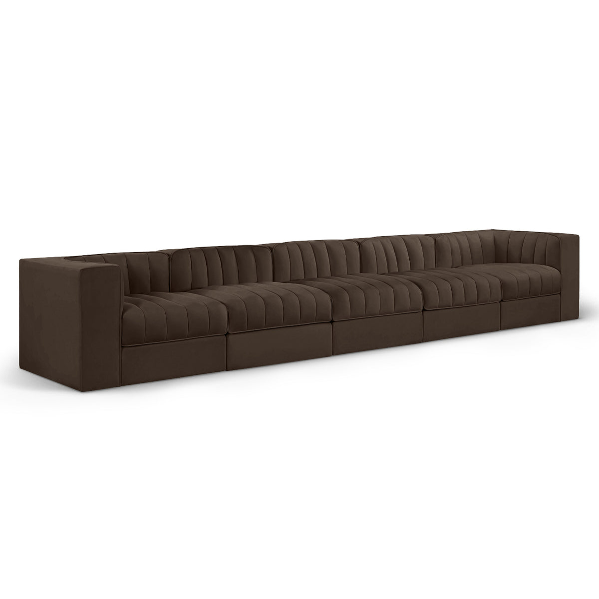 Rummi Brown Velvet Performance Fabric Upholstered 5pc. Modular Sofa in brown velvet, primary product view