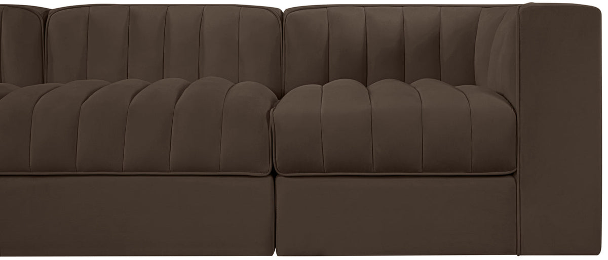 Rummi Brown Velvet Performance Fabric Upholstered 5 Piece Modular Sofa