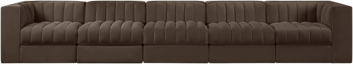 Rummi Brown Velvet Performance Fabric Upholstered 5 Piece Modular Sofa