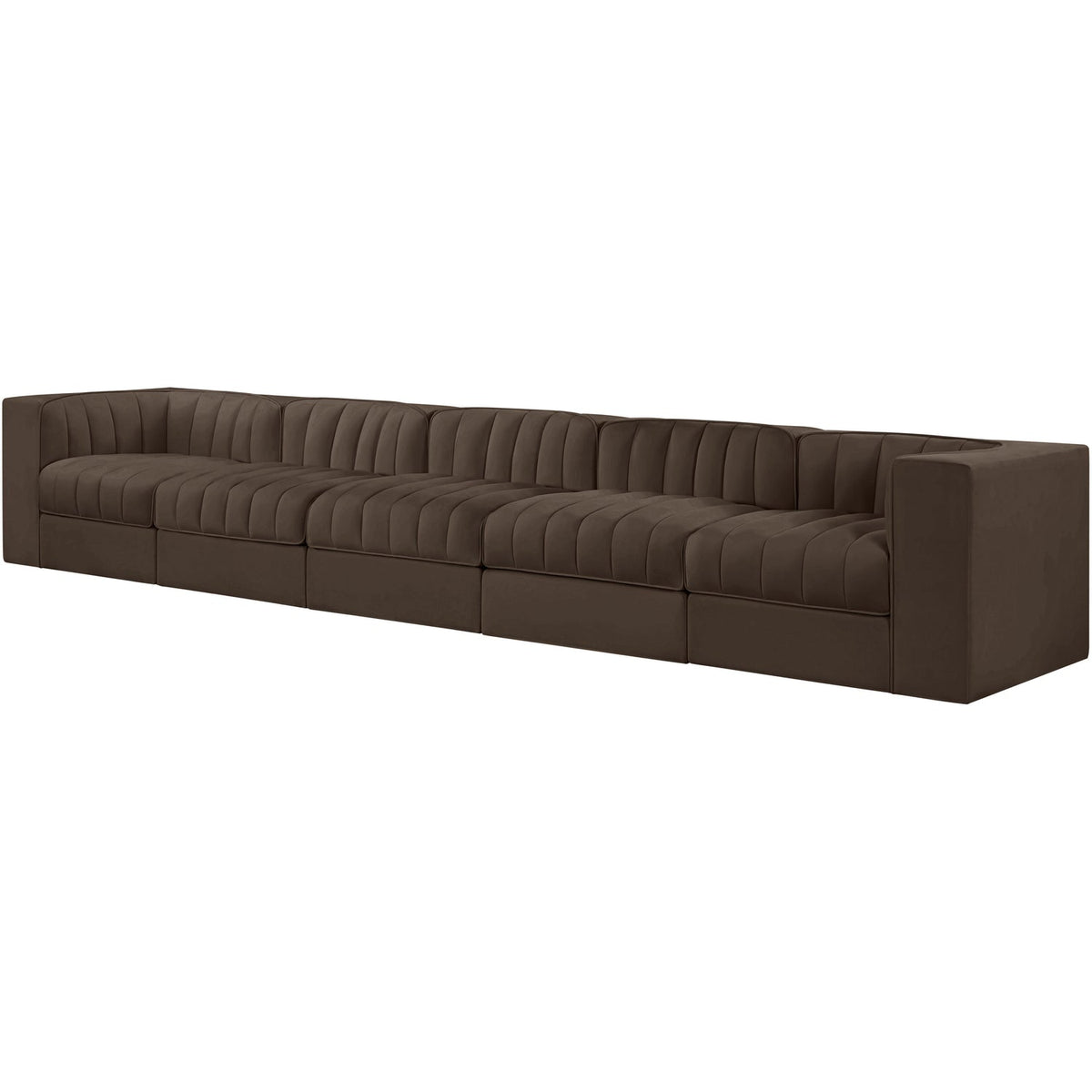 Rummi Brown Velvet Performance Fabric Upholstered 5 Piece Modular Sofa